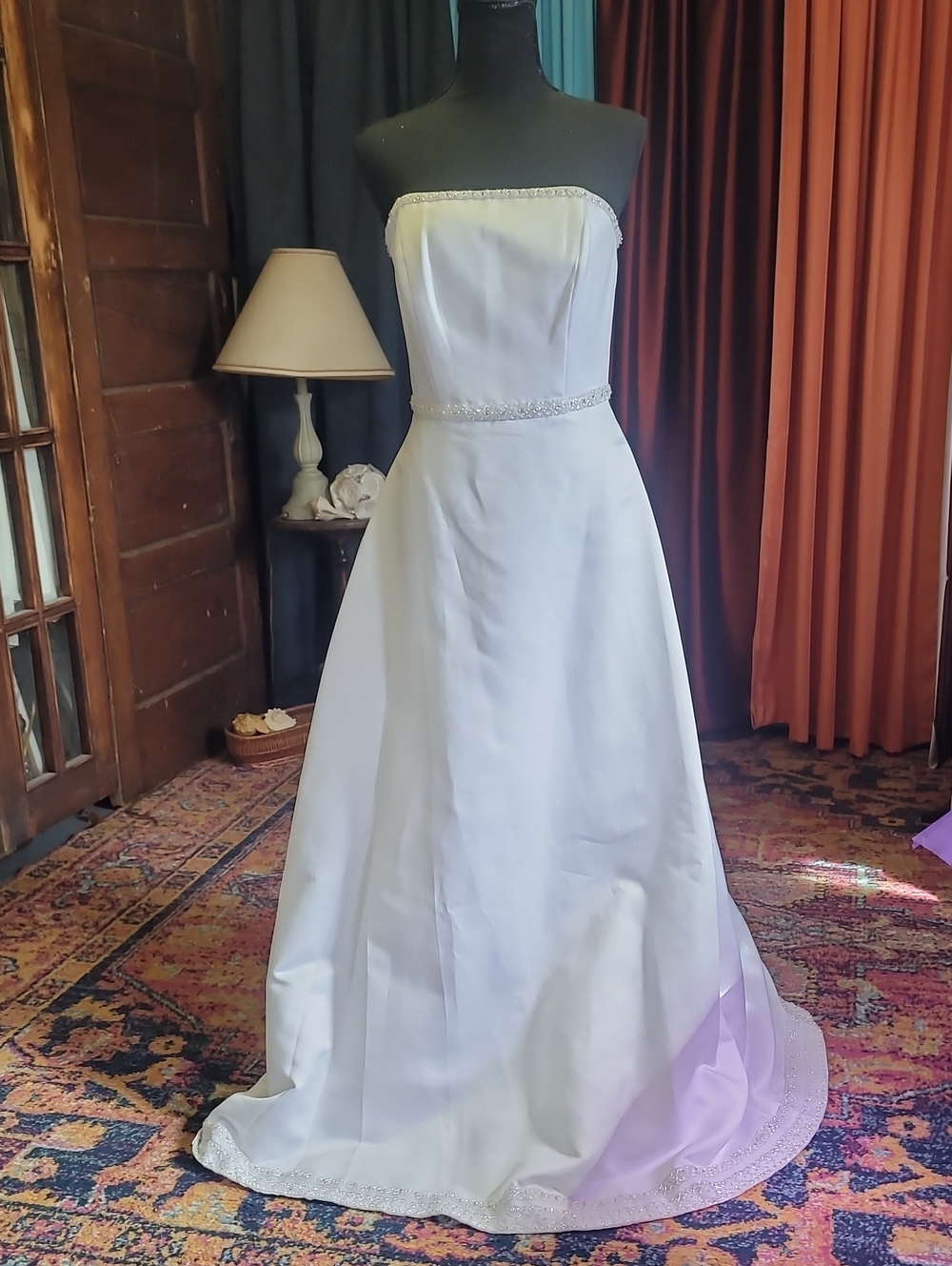 Strapless White Bridal Gown with Beaded Trim